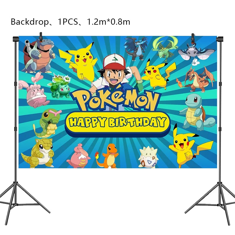 Pokemon Birthday Party Decoration New Ligntning Pikachu Balloon Kid Event Supplies Disposable Tableware Banner Backdrop Plate