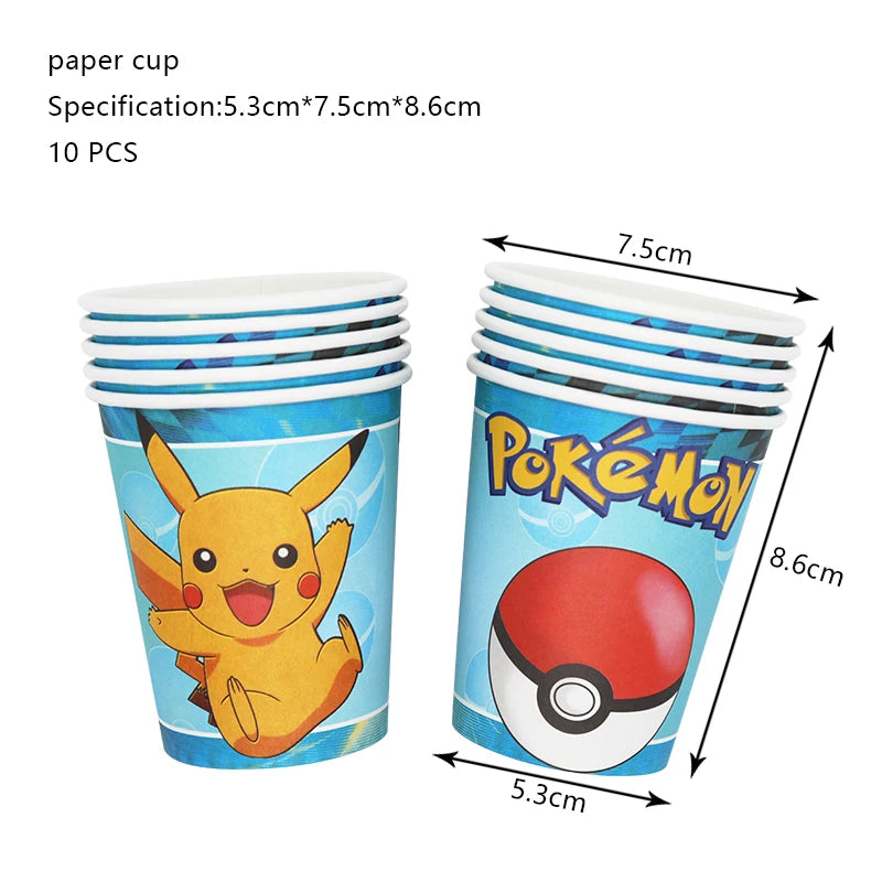 Pokemon Birthday Party Decoration New Ligntning Pikachu Balloon Kid Event Supplies Disposable Tableware Banner Backdrop Plate