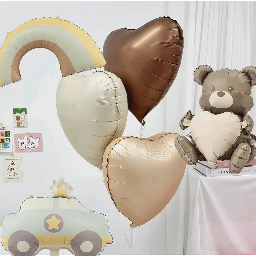 Teddybär Folienballon Set – Süßer Cartoon Bär in Rosa & Creme | Kindergeburtstag & Babyparty