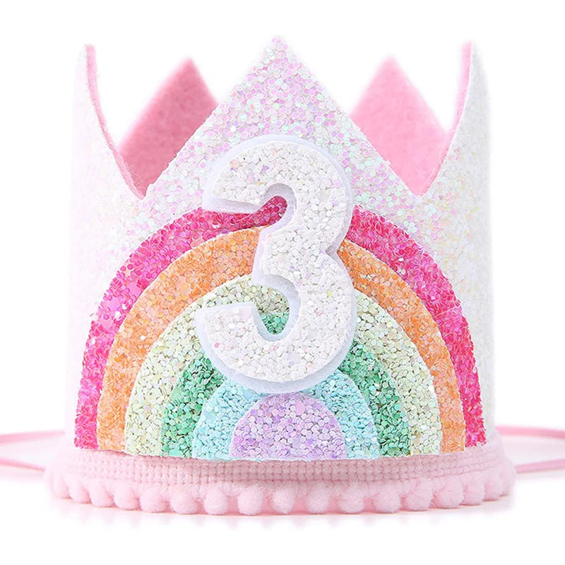 Kids Birthday Party Rainbow Crown Headband 1st 2nd 3rd Birthday Party Photo Props Baby Shower Party Number Hat Unicorn Party