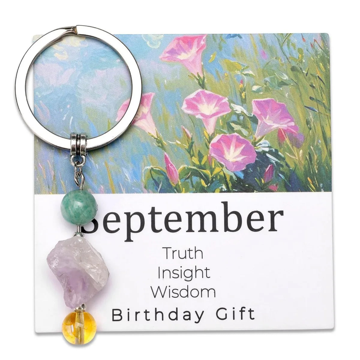 Natural Stone Keyring Birthday Gift Floral Blessings Crystal Rough Stone Keyring Birthday Flower Crystal Keyring