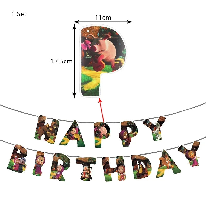 Mashas and Bear Birthday Party Decoration Cartoon Theme Balloons Kids Event Supplies Disposable Tableware Backdrop