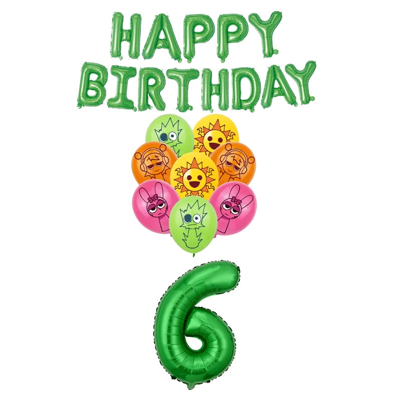 Sprunki Birthday Party Decorations Balloons Backdrop Banners Tableware Set Tablecloth Cups Plates Straws Kids Party Supplies