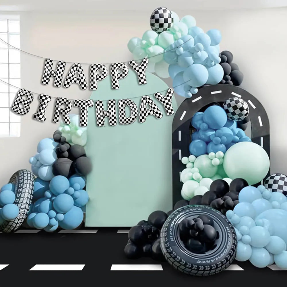 Racing Happy Birthday Ballon Set – Rennwagen Geburtstagsdeko | Folienballon Banner