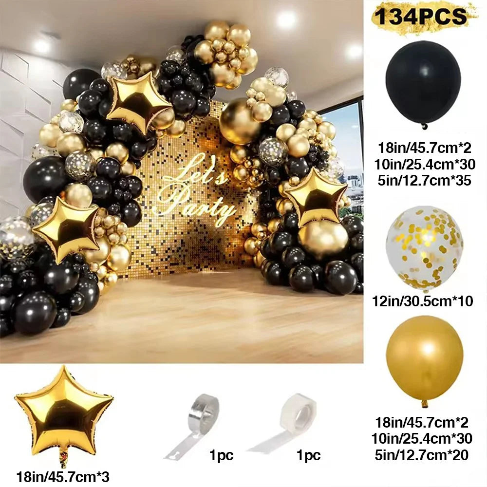 Black Gold Balloon Set Birthday Party Decor Balloon for Wedding Anniversary Graduation Holiday Celebration Home Backdrop Decor