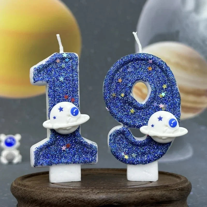 Zahlenkerze Weltraum – Blaue Planeten-Kerze für Kindergeburtstag & Torte | Ziffern 0–9