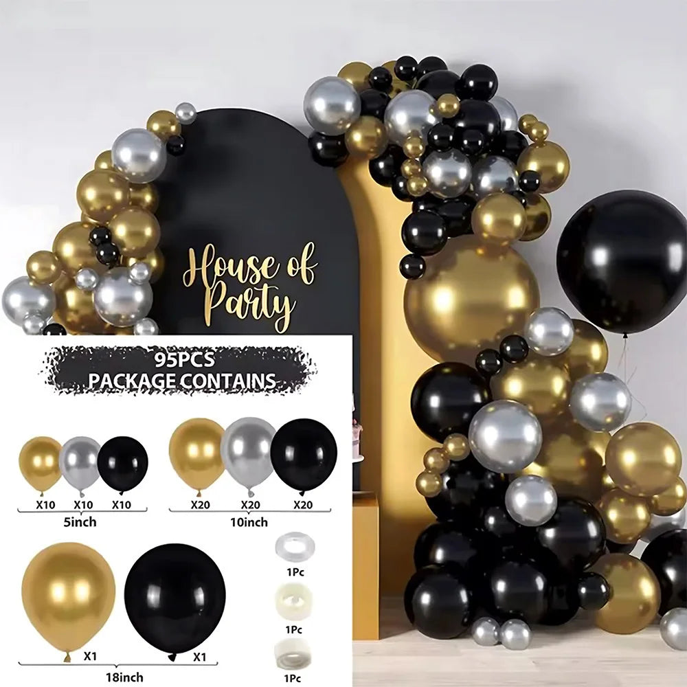Black Gold Balloon Set Birthday Party Decor Balloon for Wedding Anniversary Graduation Holiday Celebration Home Backdrop Decor