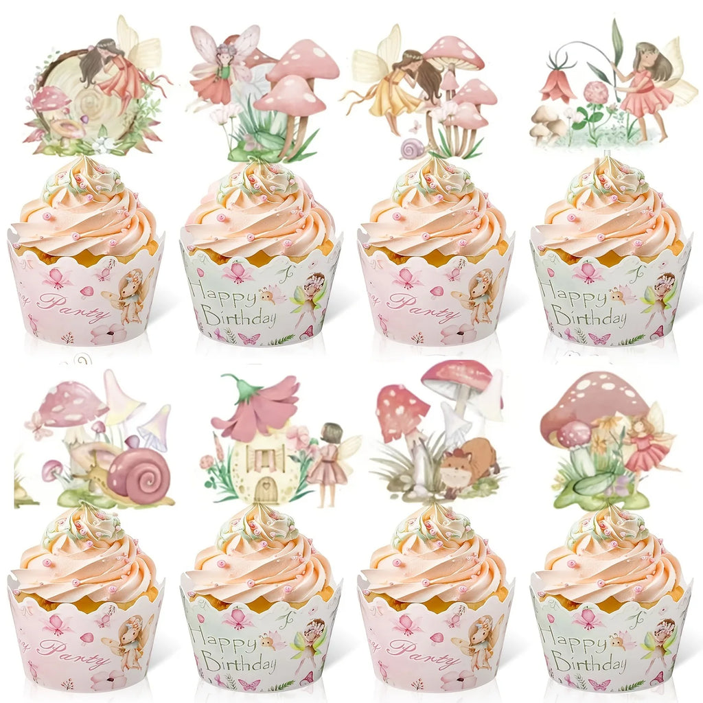 Blumen & Pilz Cake Topper Set – 18-teilig | Cupcake Deko für Geburtstag, Babyparty & Hochzeit