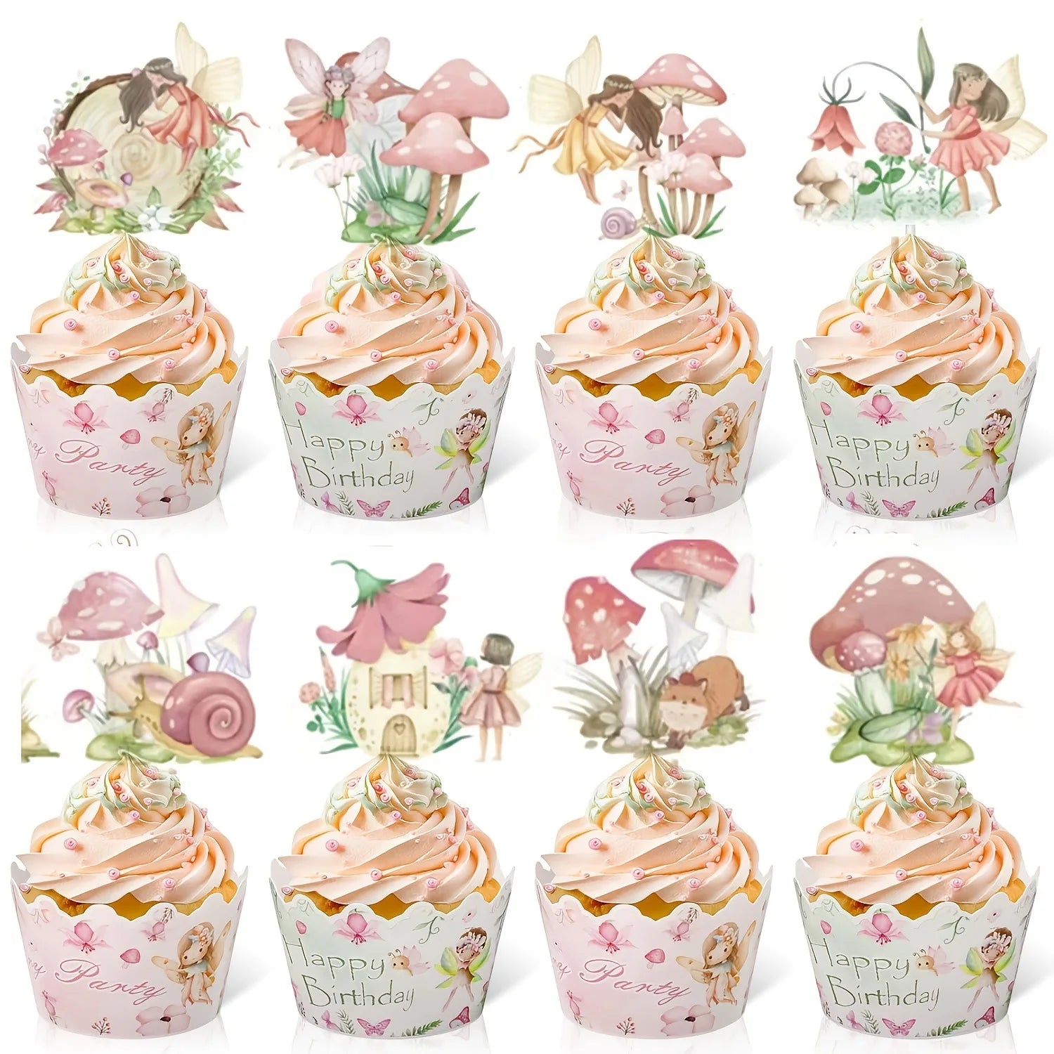 Blumen & Pilz Cake Topper Set – 18-teilig | Cupcake Deko für Geburtstag, Babyparty & Hochzeit