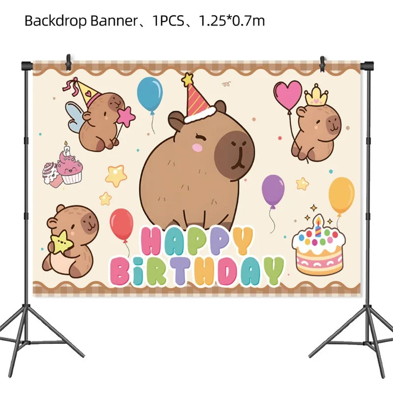 Capybara Birthday Party Decoration Happy Balloons Girl Tablecloth Tableware Surprises Cake Topper Accessories Banner Napkins Set