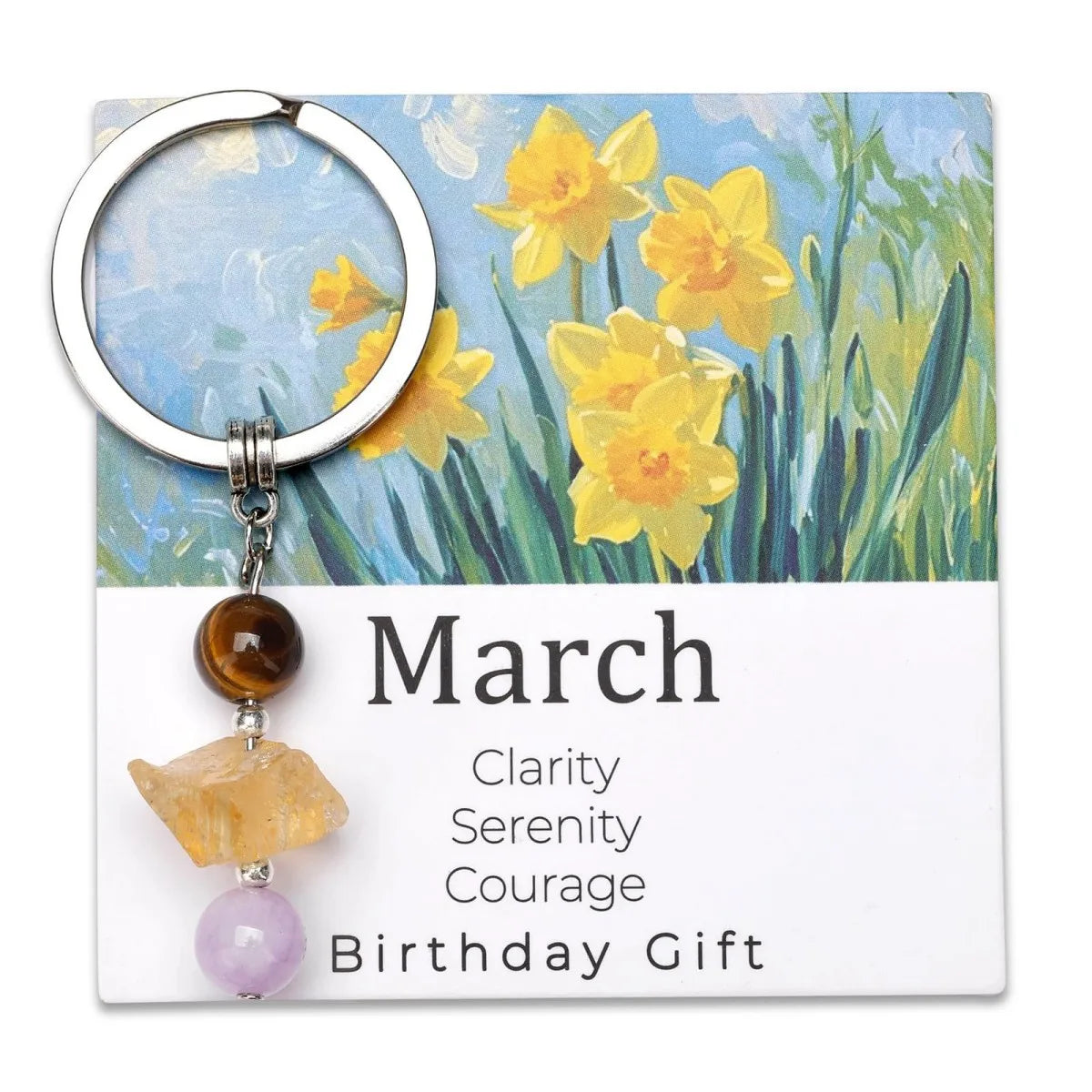 Natural Stone Keyring Birthday Gift Floral Blessings Crystal Rough Stone Keyring Birthday Flower Crystal Keyring