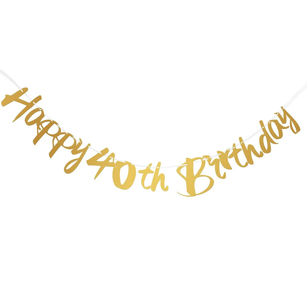 Glitzer Gold Happy Birthday Banner – Geburtstagsdeko für runde Geburtstage | 1. bis 80.