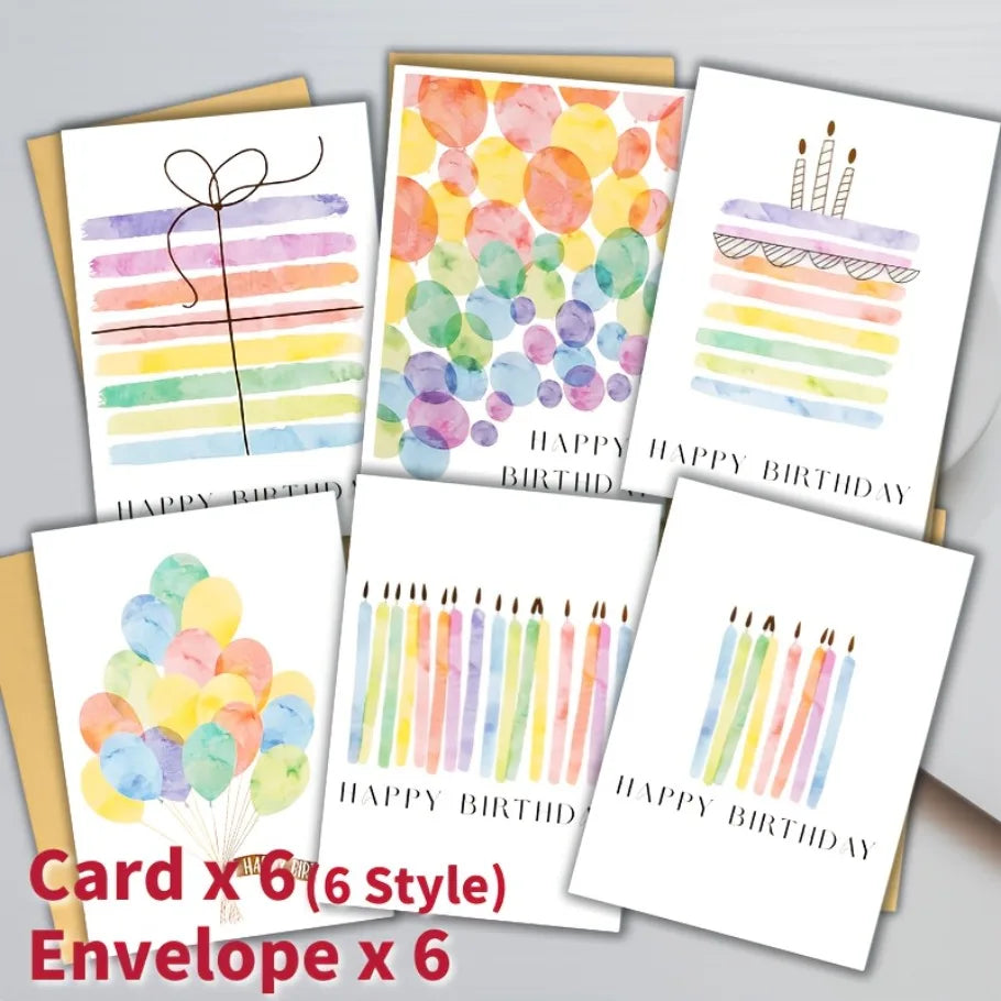12 watercolor birthday cards (including envelopes) with unique and soft design, suitable for parties, birthdays, etc