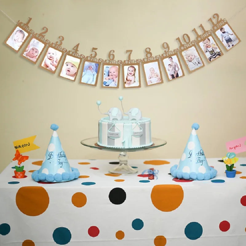 Baby Meilenstein Foto Banner 1–12 Monate – Kraftpapier Wachstumsrekord | 1. Geburtstag Fotorequisite