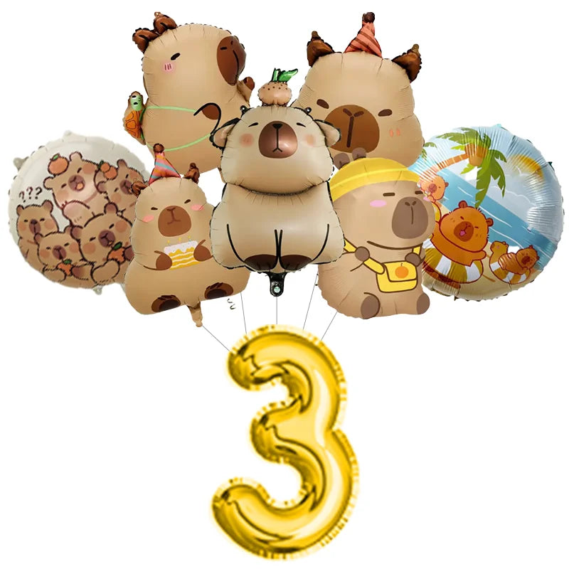 Capybara Birthday Party Decoration Happy Balloons Girl Tablecloth Tableware Surprises Cake Topper Accessories Banner Napkins Set