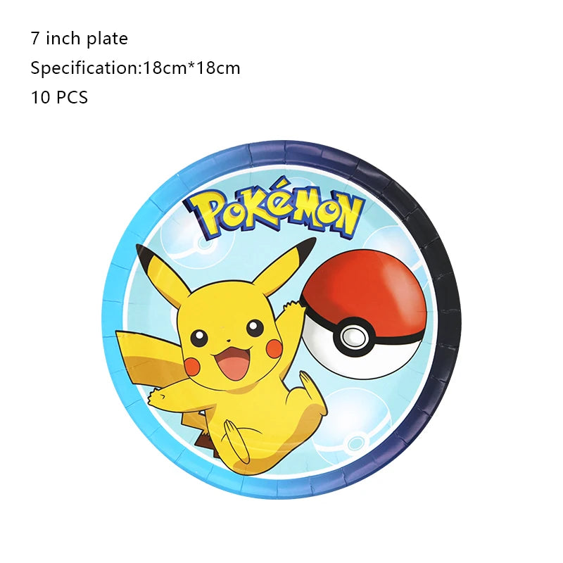 Pokemon Birthday Party Decoration New Ligntning Pikachu Balloon Kid Event Supplies Disposable Tableware Banner Backdrop Plate