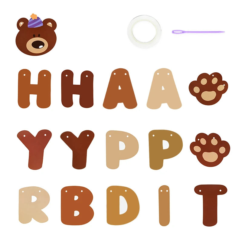 Teddybär Happy Birthday Banner Girlande – Wimpelkette für Kindergeburtstag | 5 Designs