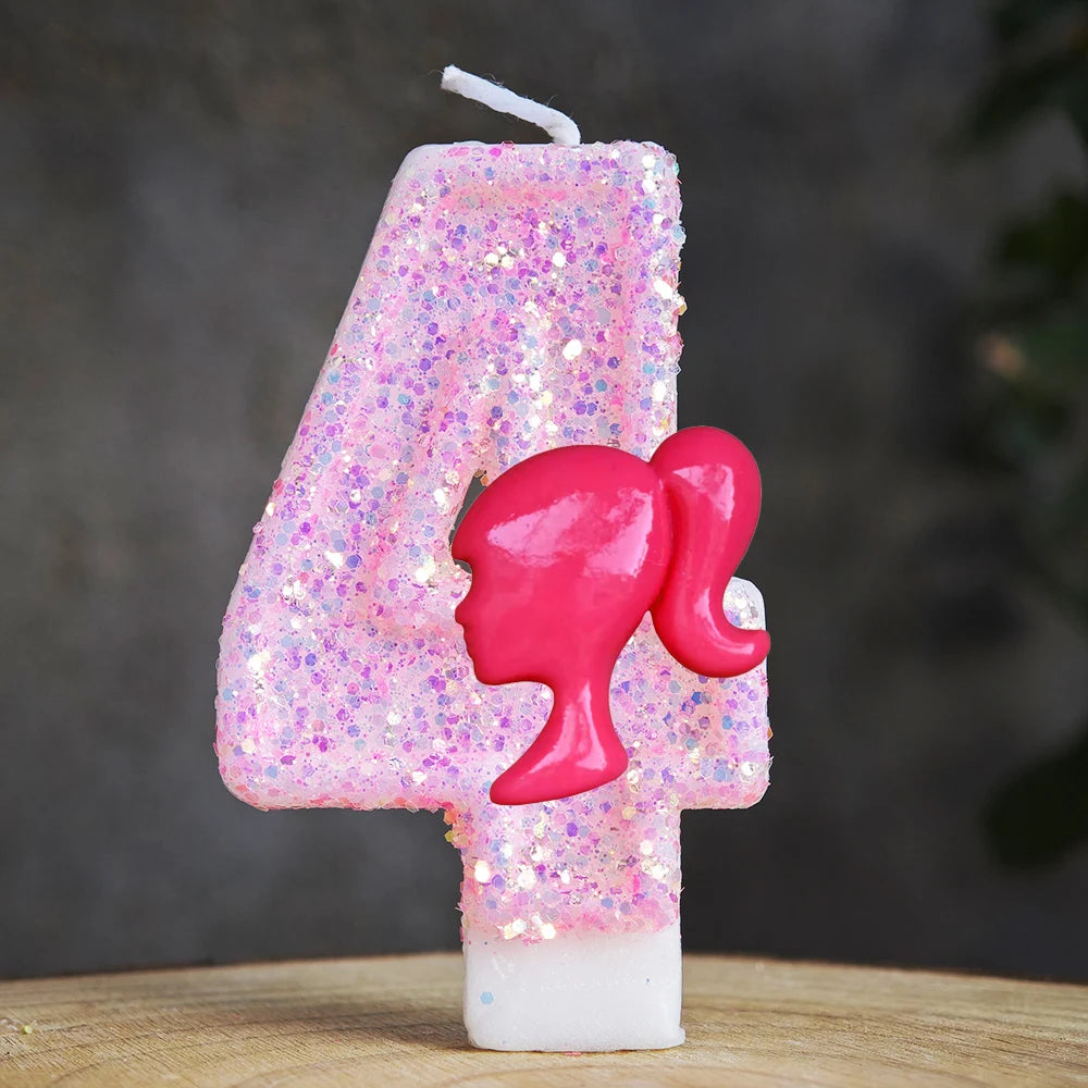 Barbiela Candle Number 0-9 Pink Red Sequin Girls Birthday Cake Decorations Baby Shower  Anniversary Party Gifts