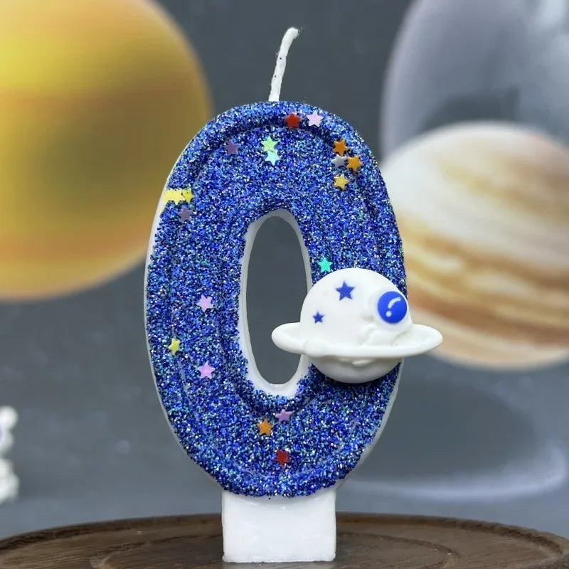 Zahlenkerze Weltraum – Blaue Planeten-Kerze für Kindergeburtstag & Torte | Ziffern 0–9
