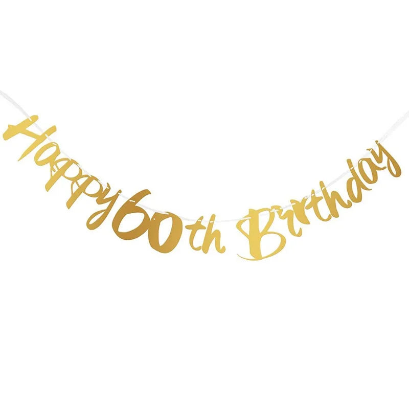 Glitzer Gold Happy Birthday Banner – Geburtstagsdeko für runde Geburtstage | 1. bis 80.