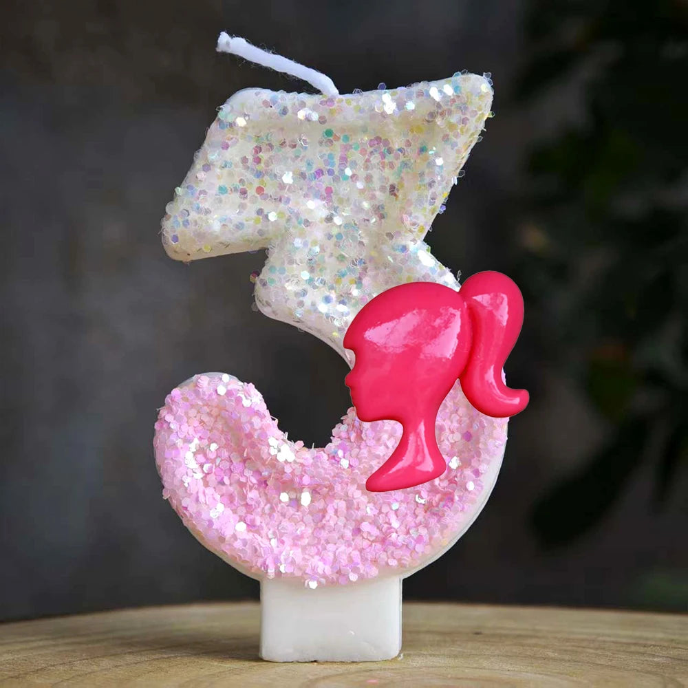 Barbiela Candle Number 0-9 Pink Red Sequin Girls Birthday Cake Decorations Baby Shower  Anniversary Party Gifts