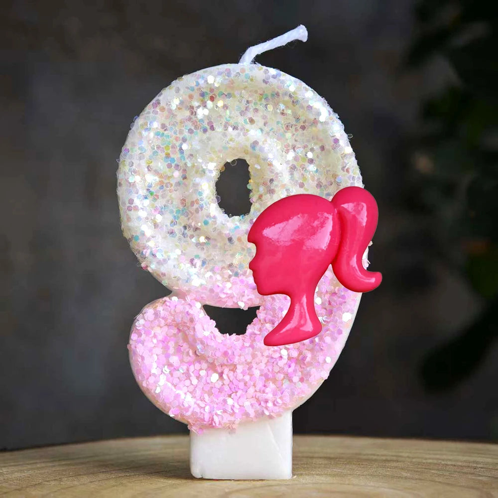 Barbiela Candle Number 0-9 Pink Red Sequin Girls Birthday Cake Decorations Baby Shower  Anniversary Party Gifts