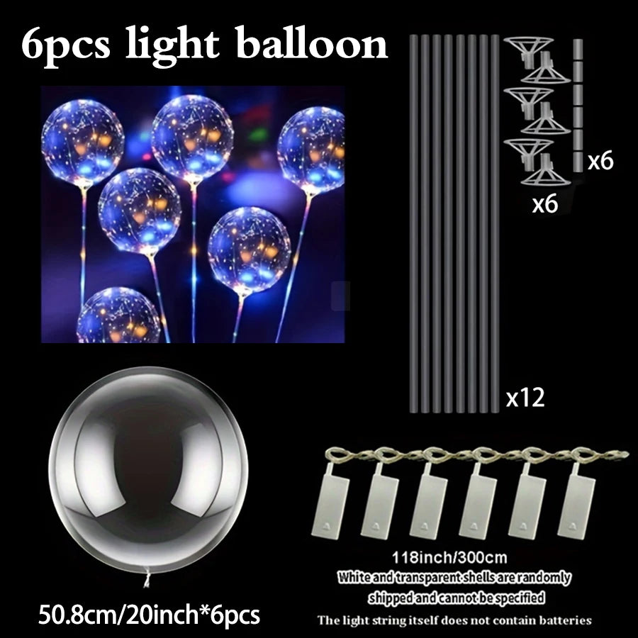 6 Led Luminous Transparent Balloons for Weddings, Birthdays, Bachelor Party (Battery Not Included), Valentine's Day, Anniversary