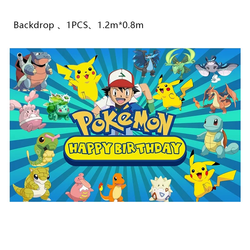 Pokemon Birthday Party Decoration New Ligntning Pikachu Balloon Kid Event Supplies Disposable Tableware Banner Backdrop Plate