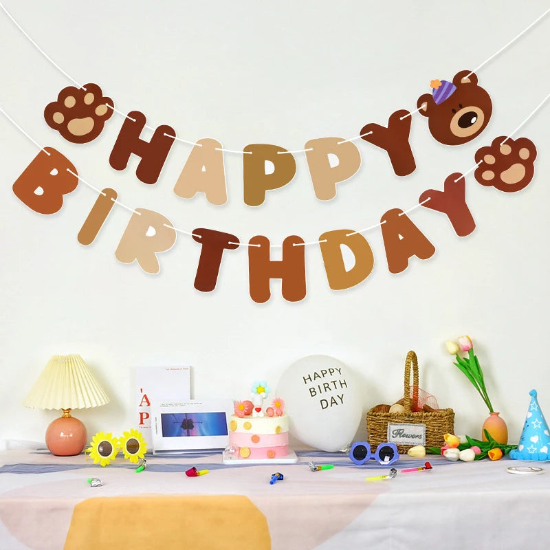Teddybär Happy Birthday Banner Girlande – Wimpelkette für Kindergeburtstag | 5 Designs