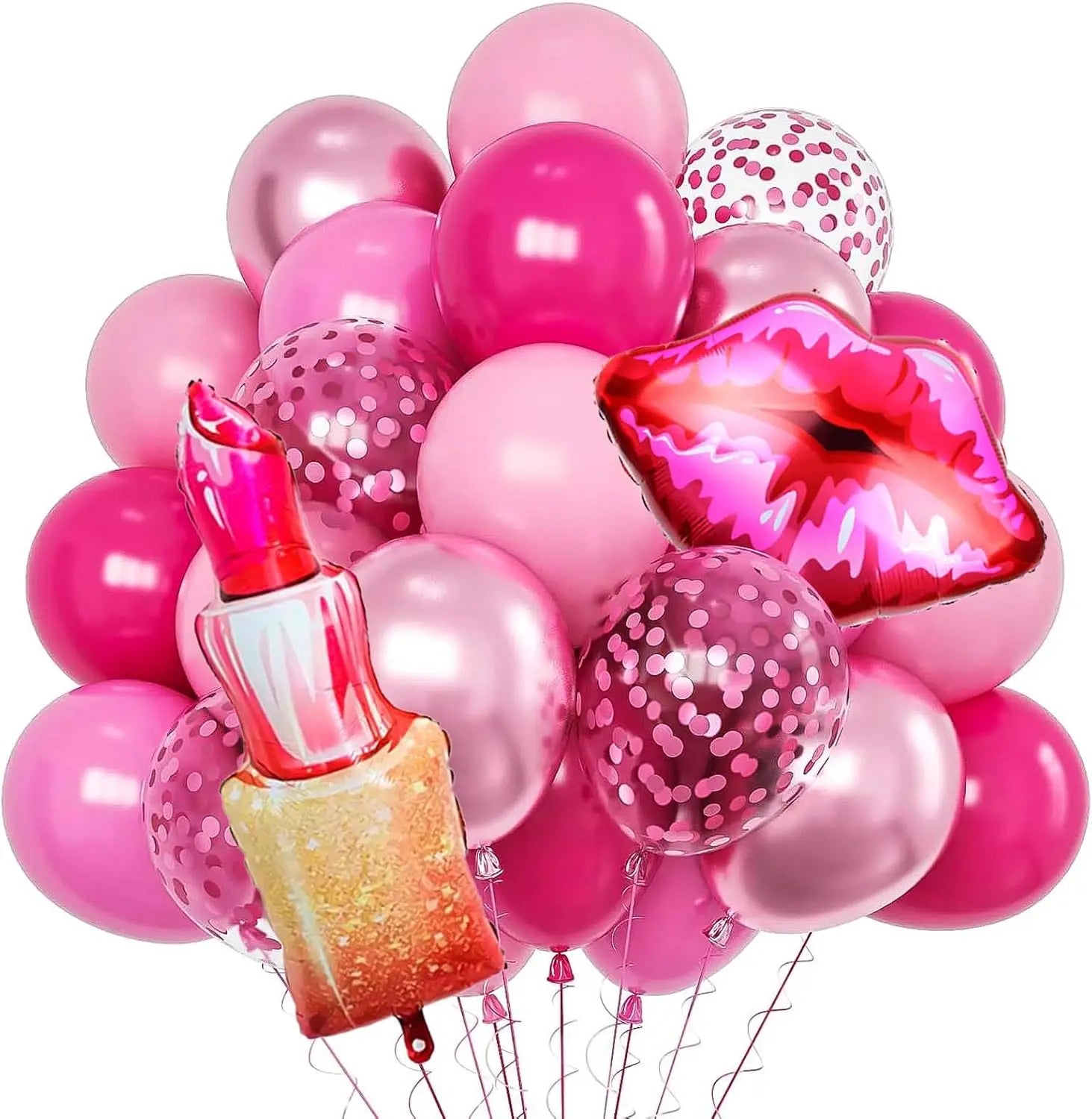 Pink Birthday Decorations, Pink Birthday Decorations, with Lipstick Balloons and Lip Gloss, Makeup Balloons for Girls’ Parties