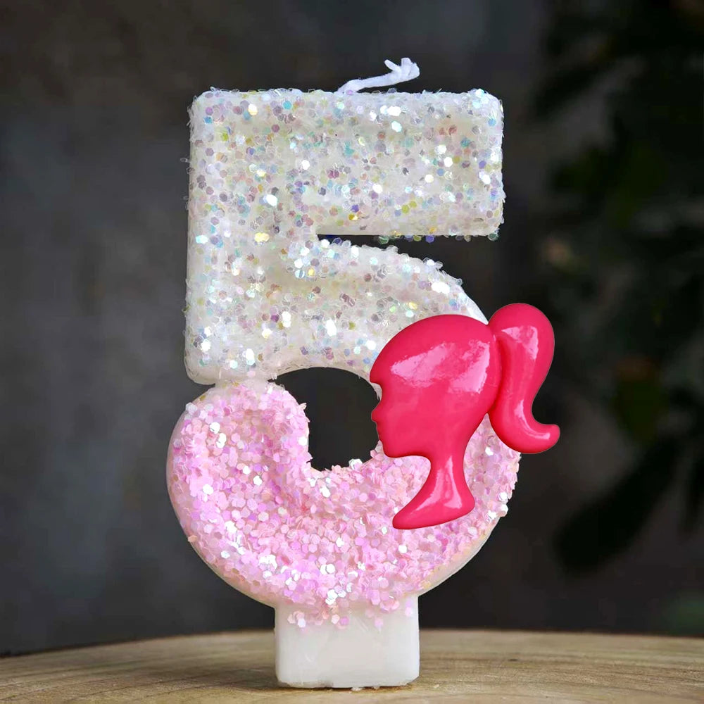 Barbiela Candle Number 0-9 Pink Red Sequin Girls Birthday Cake Decorations Baby Shower  Anniversary Party Gifts