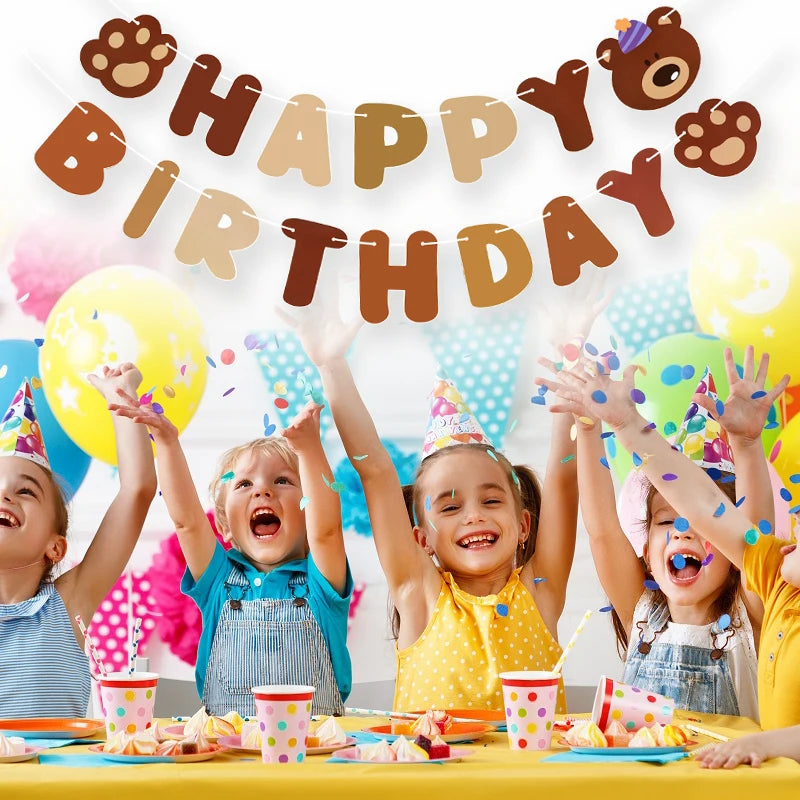 Teddybär Happy Birthday Banner Girlande – Wimpelkette für Kindergeburtstag | 5 Designs