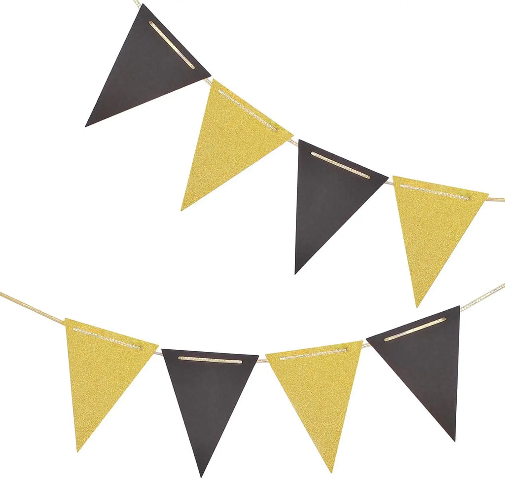 Schwarz Gold Wimpelgirlande – Dreieck Flaggen Banner | Geburtstag, Hochzeit & Abschluss Deko