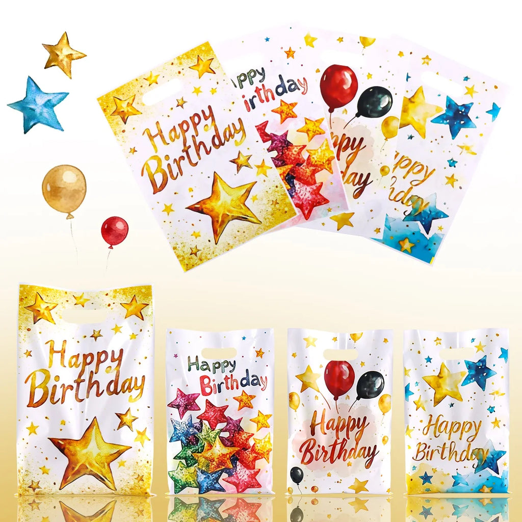 10/20/50pcs Birthday Party Candy Gift Bags Birthday Balloons Hand Bags Happy Birthday Party Decorations Kids Adults Favors Gifts