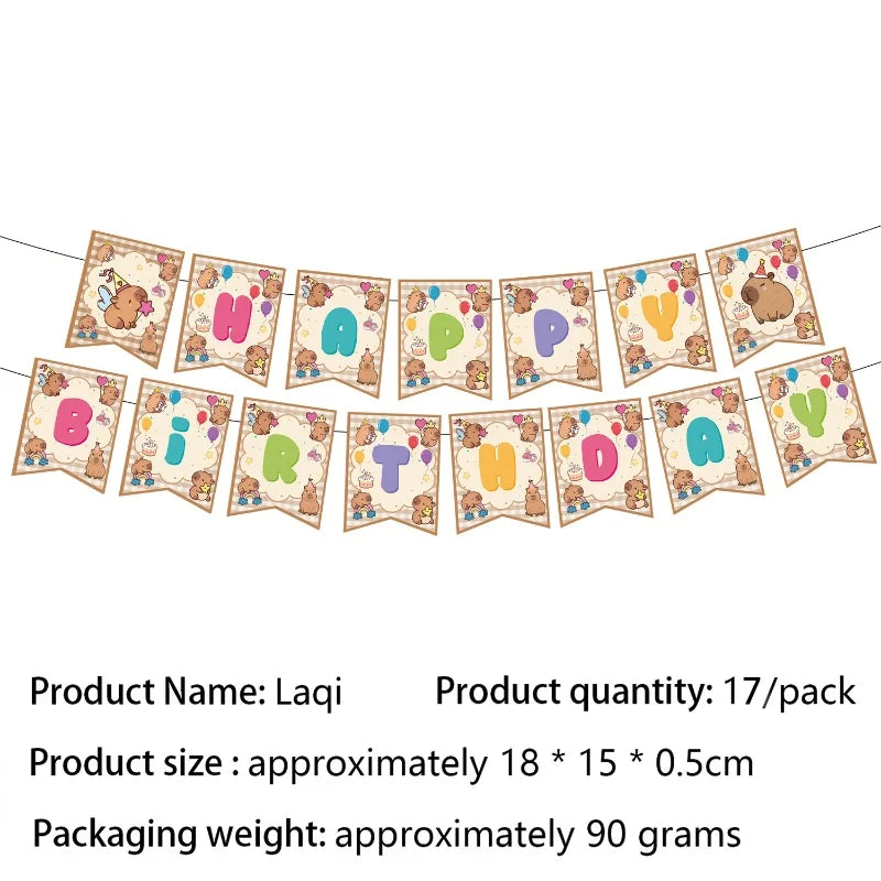 Capybara Birthday Party Decoration Happy Balloons Girl Tablecloth Tableware Surprises Cake Topper Accessories Banner Napkins Set