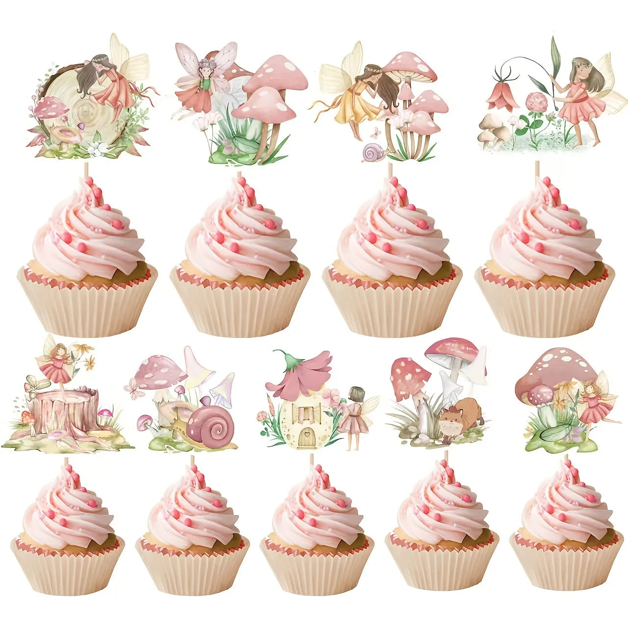 Blumen & Pilz Cake Topper Set – 18-teilig | Cupcake Deko für Geburtstag, Babyparty & Hochzeit