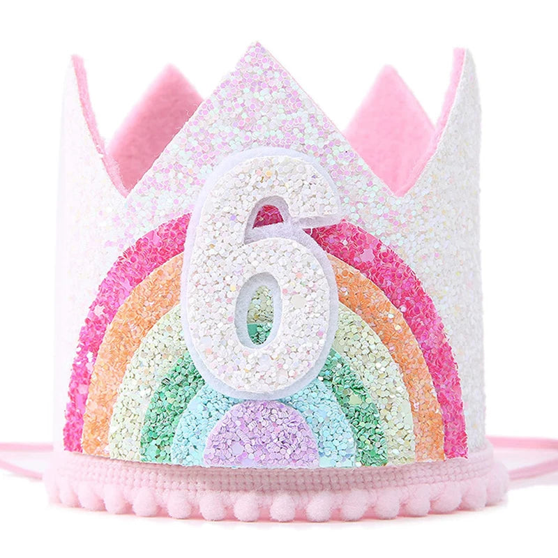 Kids Birthday Party Rainbow Crown Headband 1st 2nd 3rd Birthday Party Photo Props Baby Shower Party Number Hat Unicorn Party