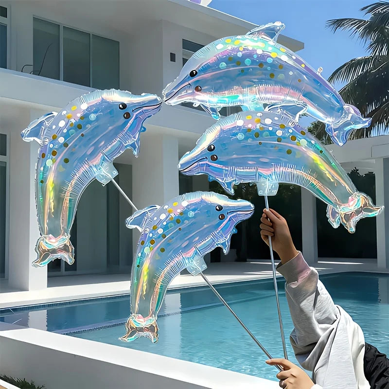 6 Colorful Dolphin Balloons, Birthday Balloons, Party Supplies, Christmas Decorations, Equipped with Balloon Sticks, Self-Sealing, Easy to Inflate, Suitable for Birthday, Anniversary Party Decorations, Gatherings, Christmas