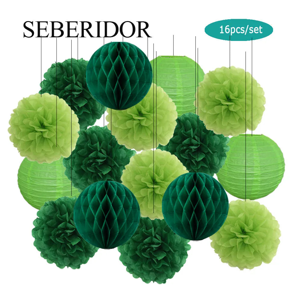 Papier Laternen Set 16-teilig – Runde Laternen, Waben & Pompons | Geburtstag, Hochzeit & Party | 35 Farben