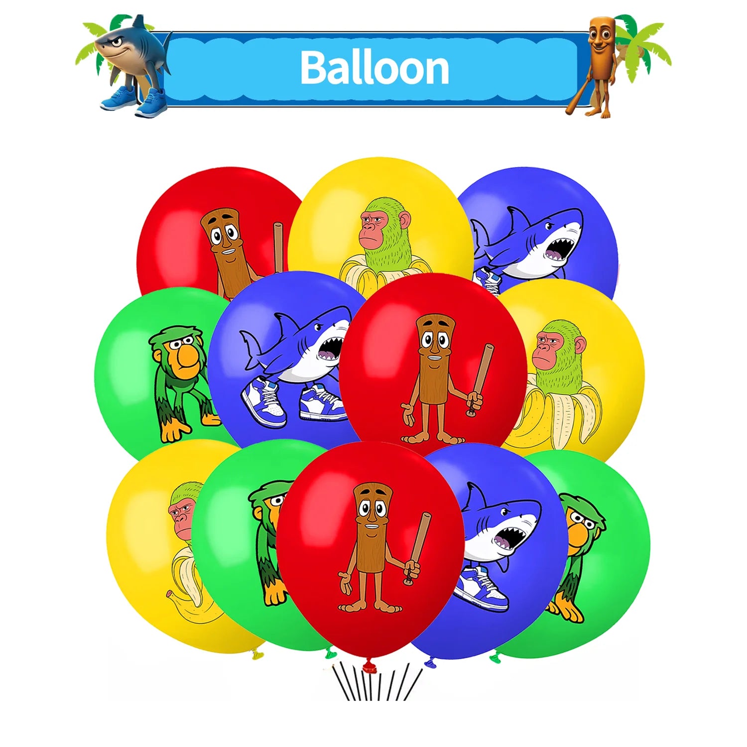 Italian Brainrot Balloons Happy Birthday Tung Tung Sahur Tralalelo Balloons Party Decor Disposable Tableware Cake Topper Toy ﻿