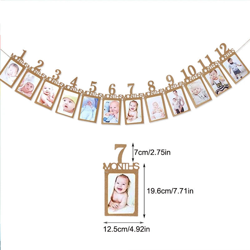 Baby Meilenstein Foto Banner 1–12 Monate – Kraftpapier Wachstumsrekord | 1. Geburtstag Fotorequisite