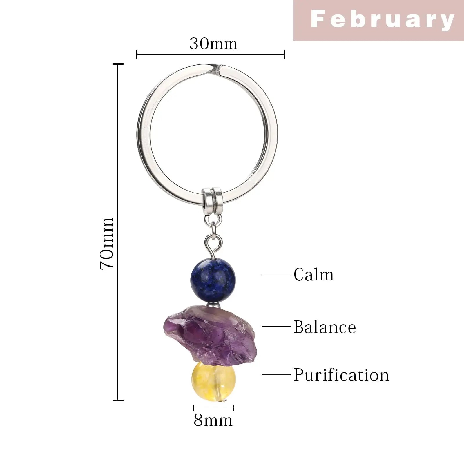 Natural Stone Keyring Birthday Gift Floral Blessings Crystal Rough Stone Keyring Birthday Flower Crystal Keyring