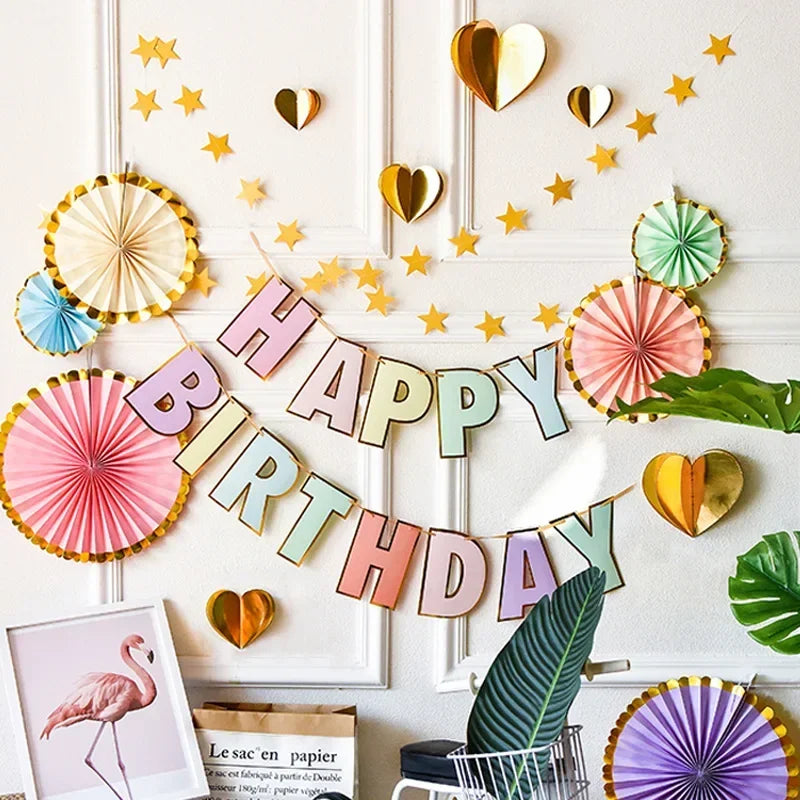 HAPPY BIRTHDAY Banner Kids Boy Girl Baby 1st Birthday Pastel Party Decoration Rainbow Candy Pastel Garland Bunting