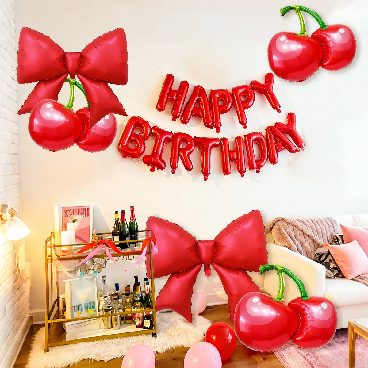 4pcs bow and cherry balloons, "She's The Cherry On Top," berry-themed first birthday, fruit-themed baby shower,bridal wedding