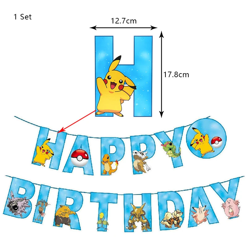 Pokemon Birthday Party Decoration New Ligntning Pikachu Balloon Kid Event Supplies Disposable Tableware Banner Backdrop Plate