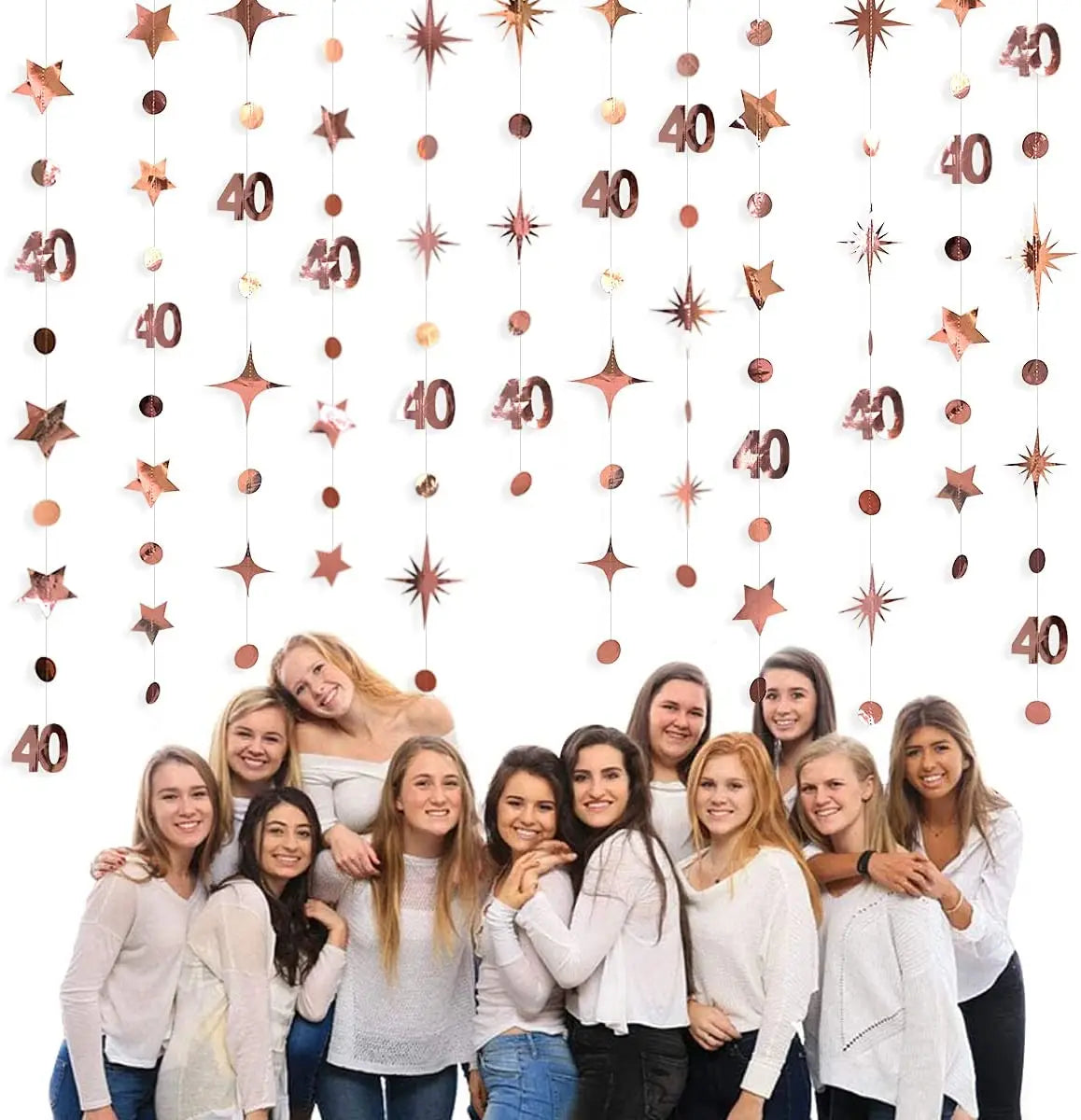 Irisierender Geburtstags-Wimpel & Sterngirlande – Rosegold & Regenbogen | 1. bis 60. Geburtstag