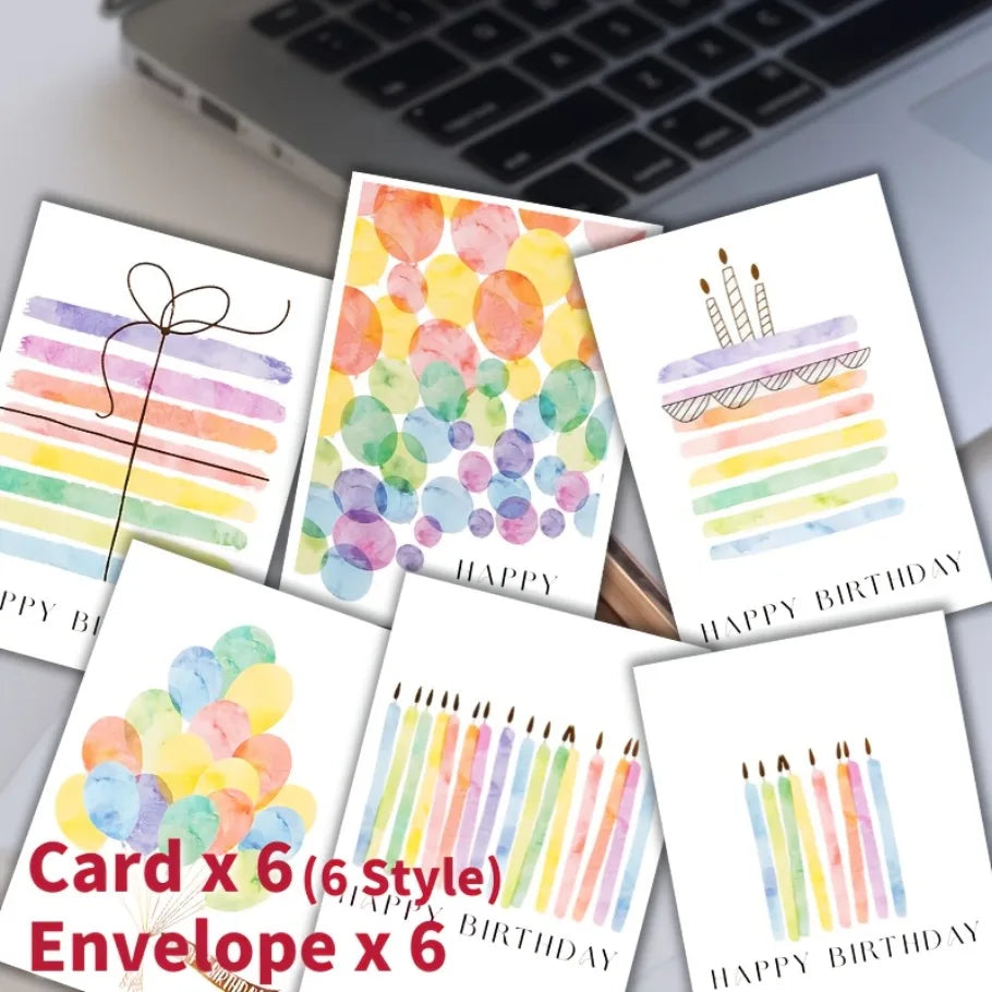 12 watercolor birthday cards (including envelopes) with unique and soft design, suitable for parties, birthdays, etc