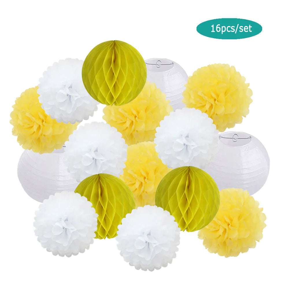 Papier Laternen Set 16-teilig – Runde Laternen, Waben & Pompons | Geburtstag, Hochzeit & Party | 35 Farben