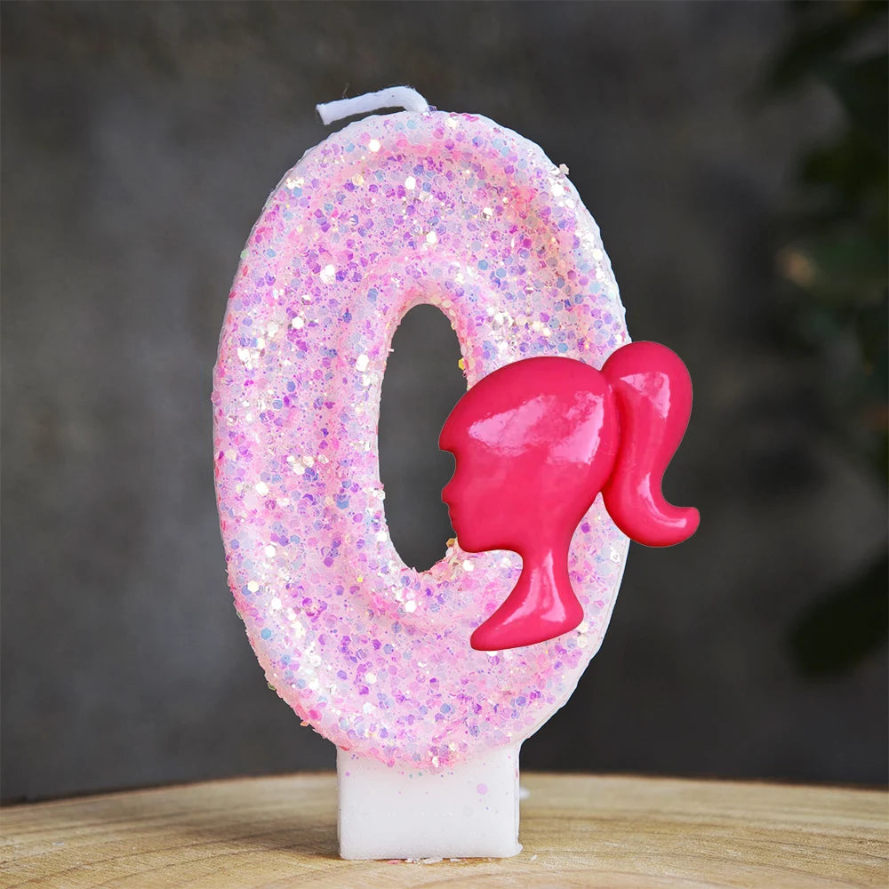 Barbiela Candle Number 0-9 Pink Red Sequin Girls Birthday Cake Decorations Baby Shower  Anniversary Party Gifts