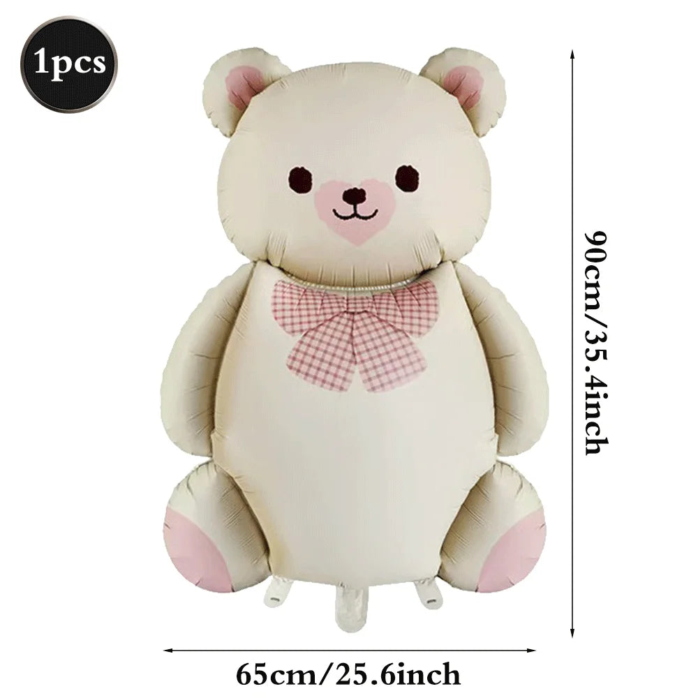 Teddybär Folienballon Set – Süßer Cartoon Bär in Rosa & Creme | Kindergeburtstag & Babyparty